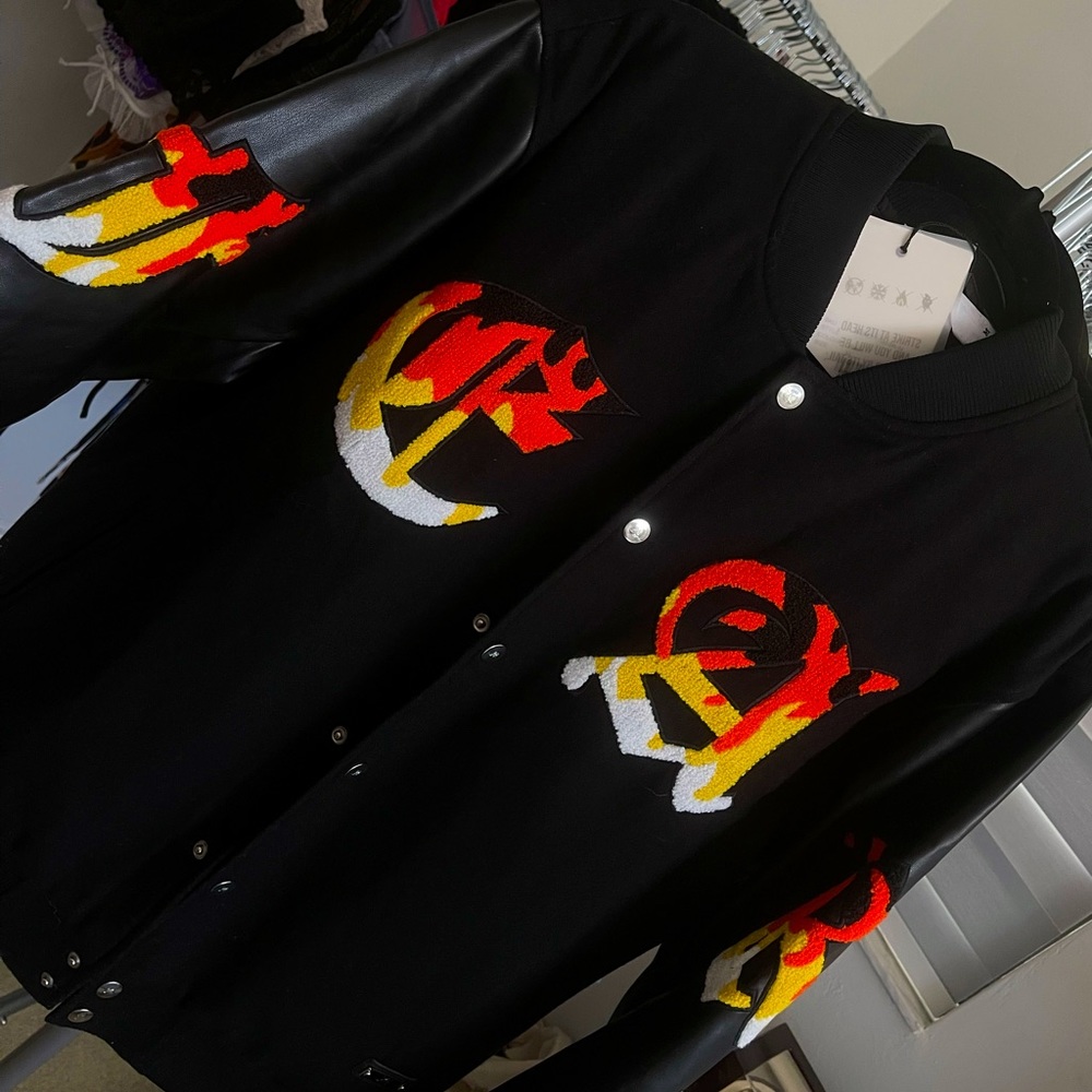 Brand new Made in Hell oversized varsity jacket in black size small.